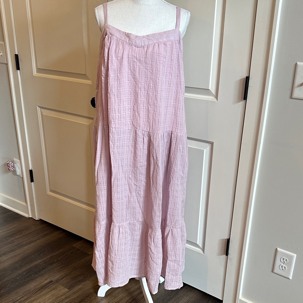 Light Purpley Pink Cotton Tiered Maxi Dress
